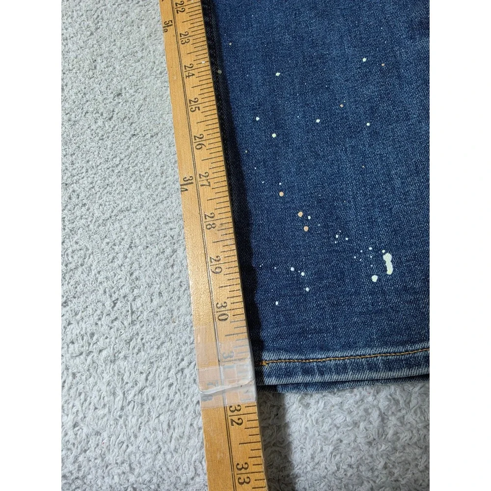 Hudson Zack Skinny Mens 33 Jeans Blue Paint Splatter Distressed Articulated Knee